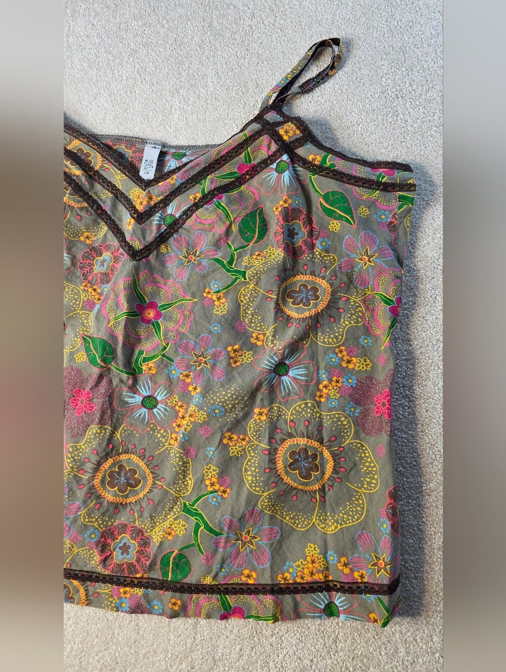 Y2k Old Navy Floral‎ Camisole Top Lacey Spaghetti Straps Boho Hippie XL
